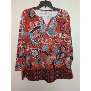 Kim Rogers Women's Size XL New With Tags Paisley Long Sleeve Blouse Fall Colors